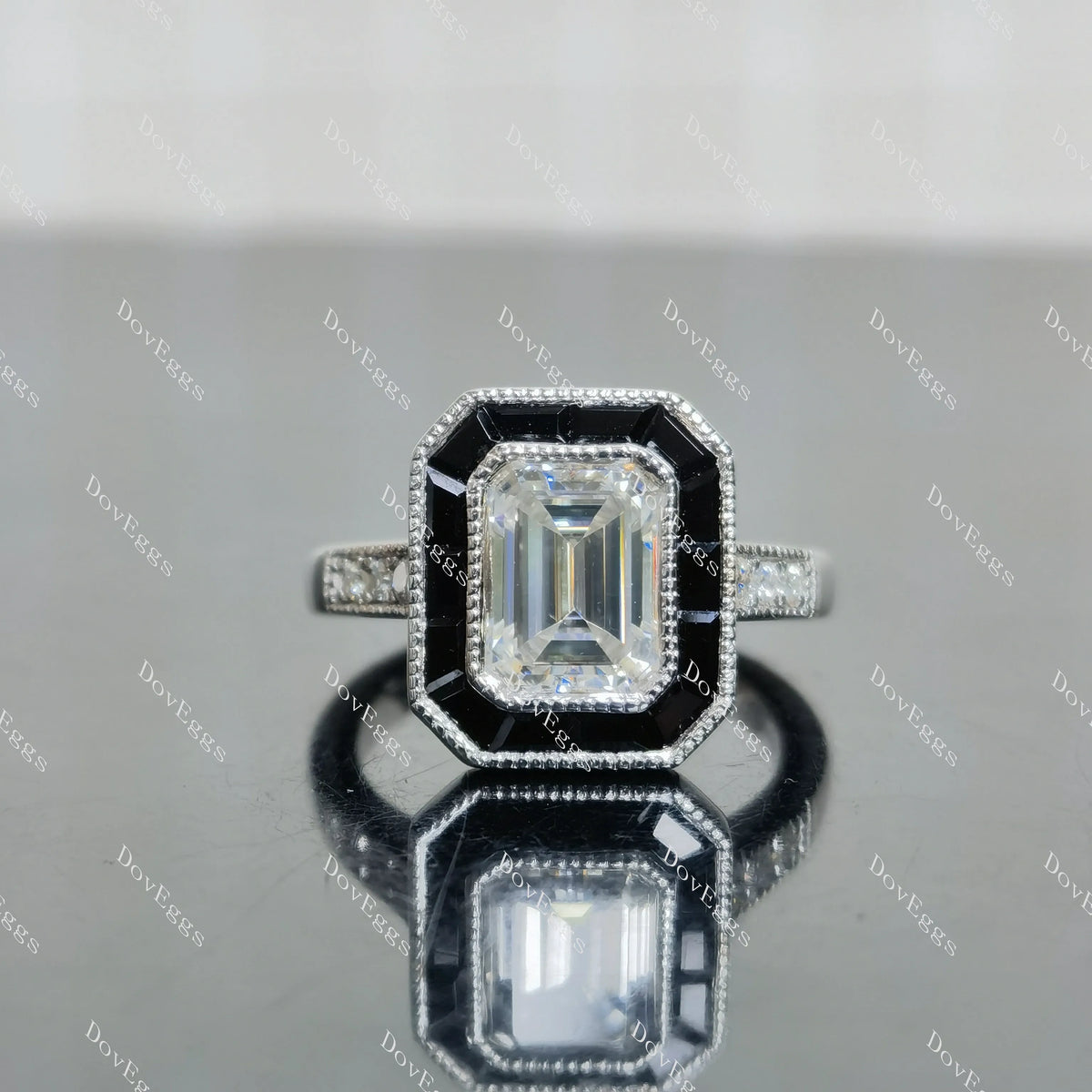 (size 4.75)Doveggs 2ct GHI color emearld moissanite engagement SS ring