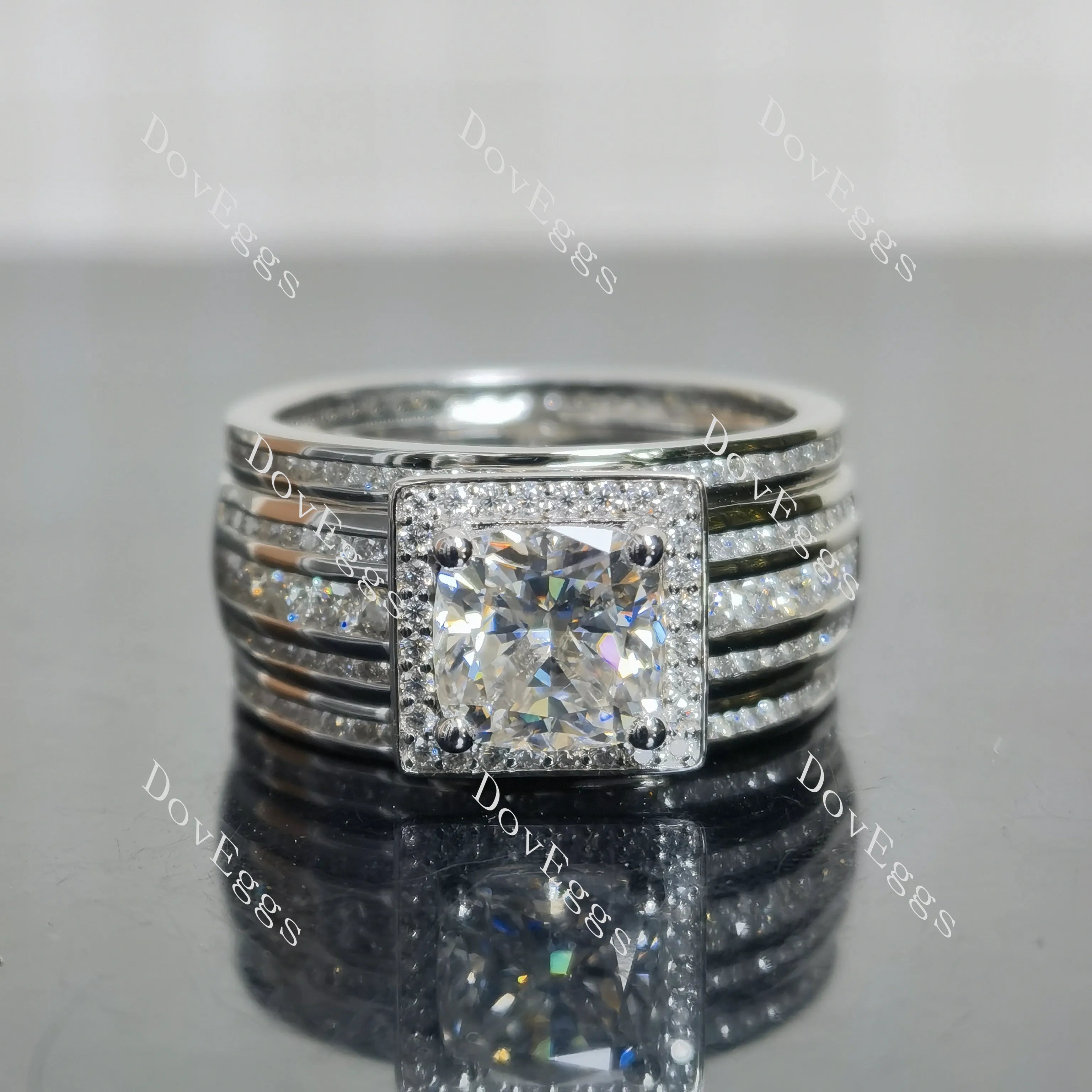 (size 8.75) Doveggs sterling silver 2ct cushion moissanite bridal set (3 rings soldered together)