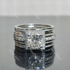 (size 8.75) Doveggs sterling silver 2ct cushion moissanite bridal set (3 rings soldered together)