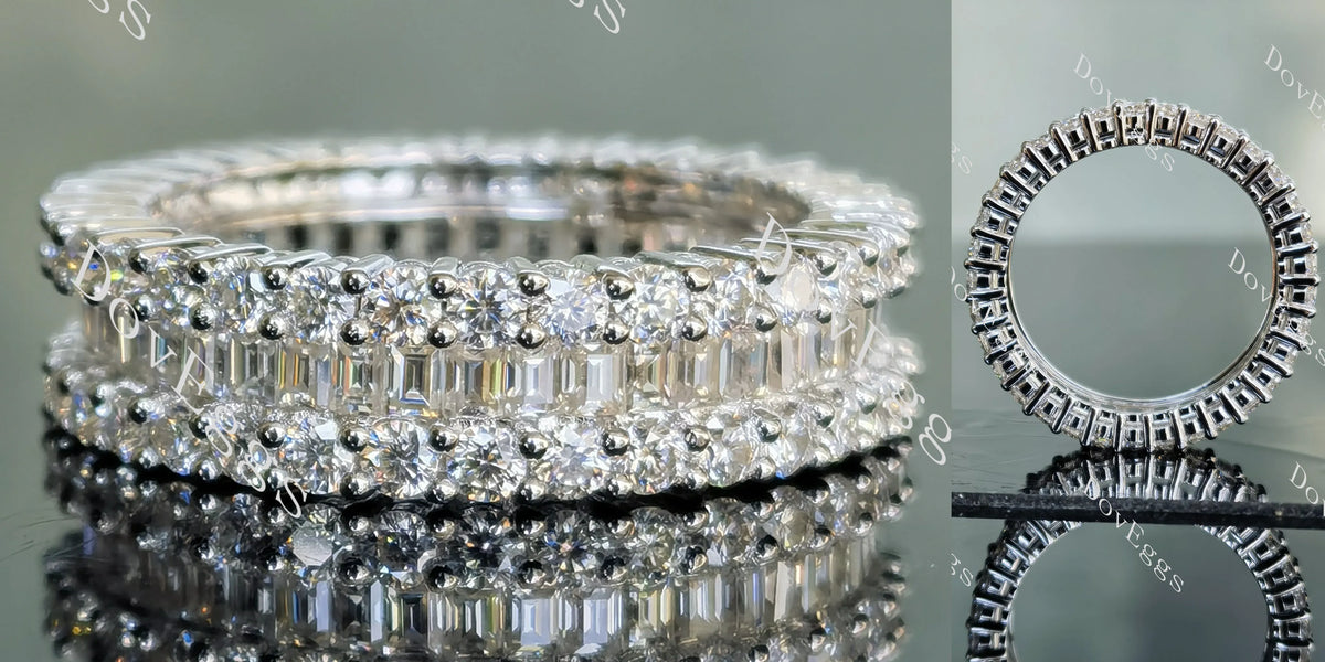 Love’s Eternal round baguette full eternity pave moissanite/lab grown diamond wedding band-6mm band width