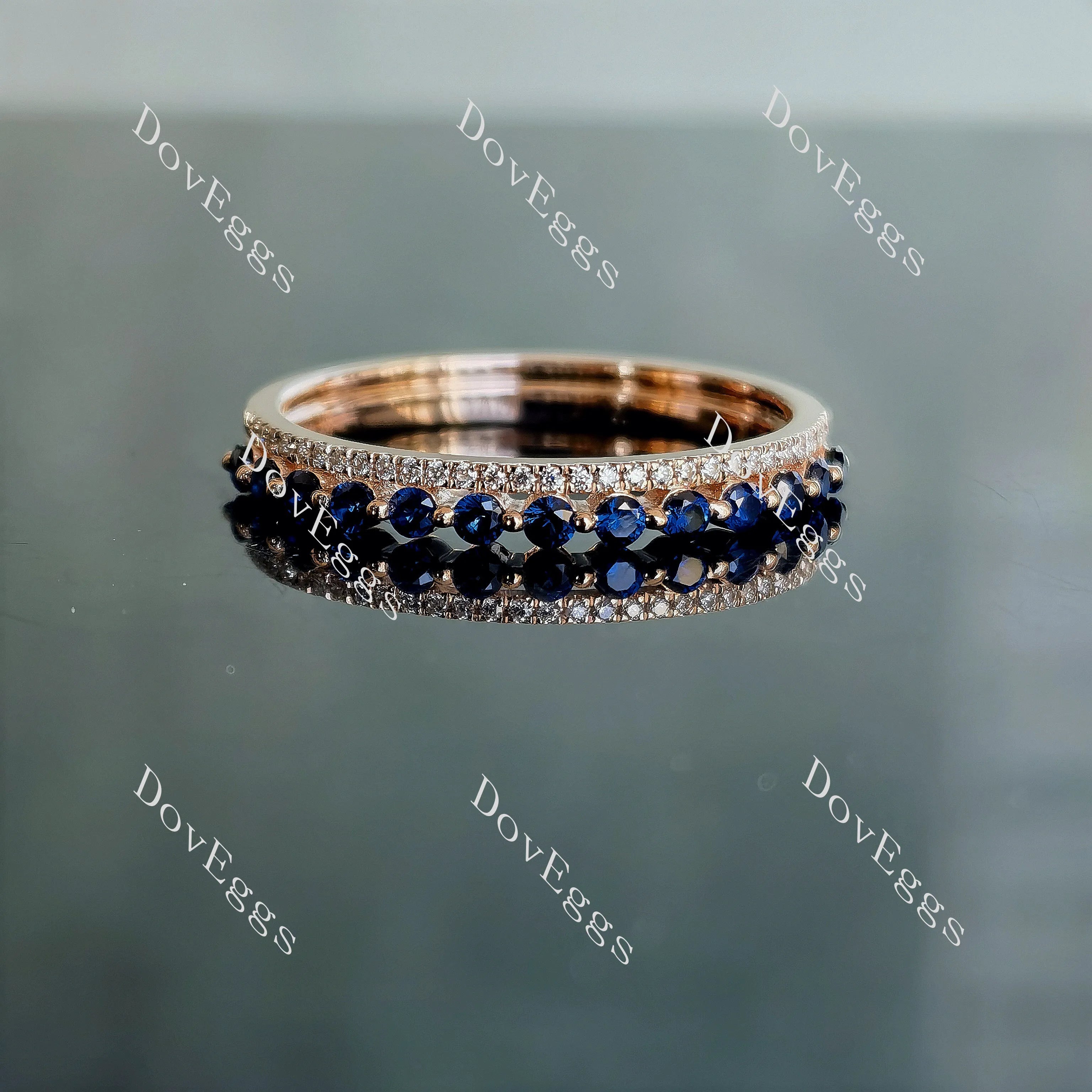 Doveggs round moissanite/lab grown diamond & colored gem combo wedding band-3.0mm band width