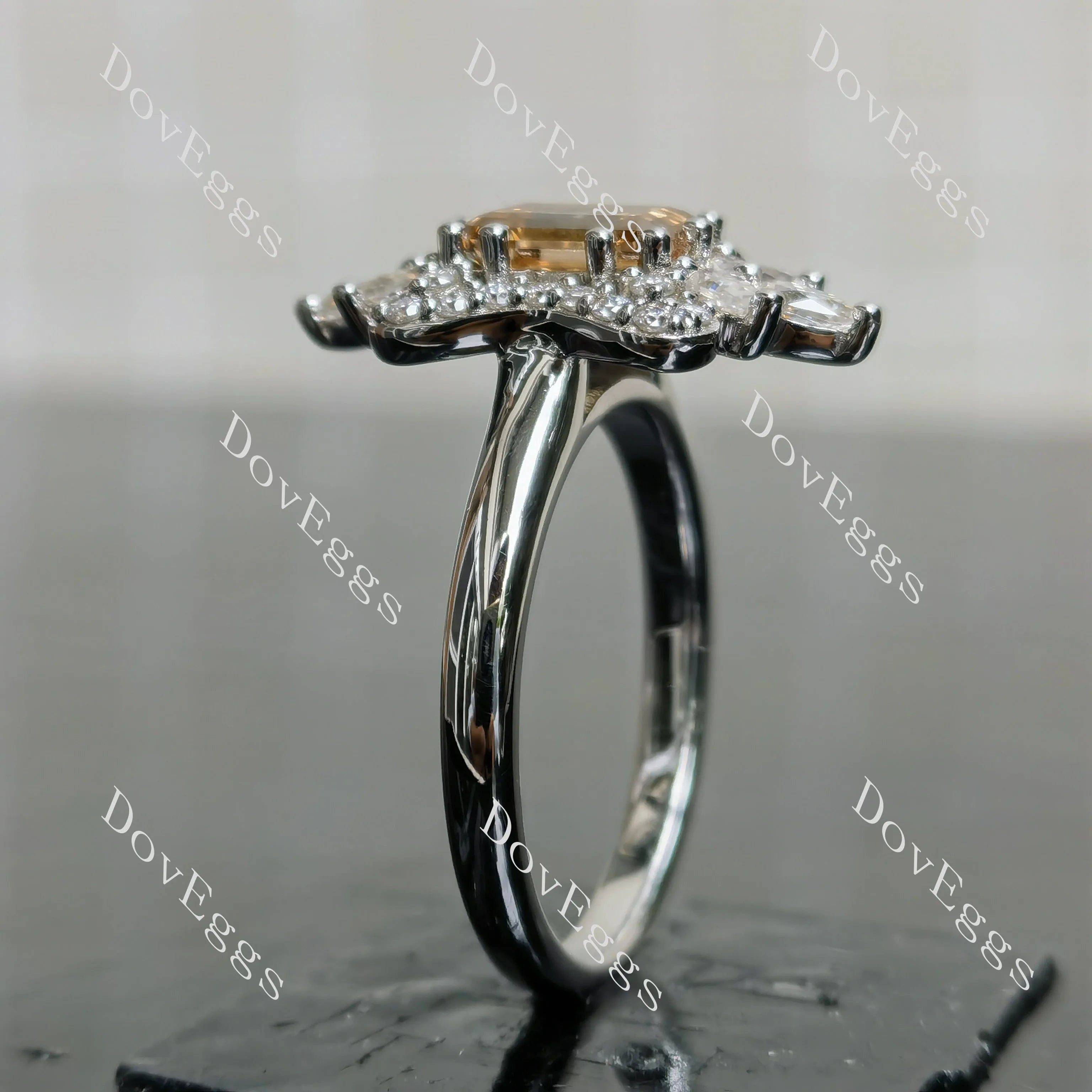 (size 9.5) Doveggs sterling silver 2ct Emerald champagne moissanite engagement ring