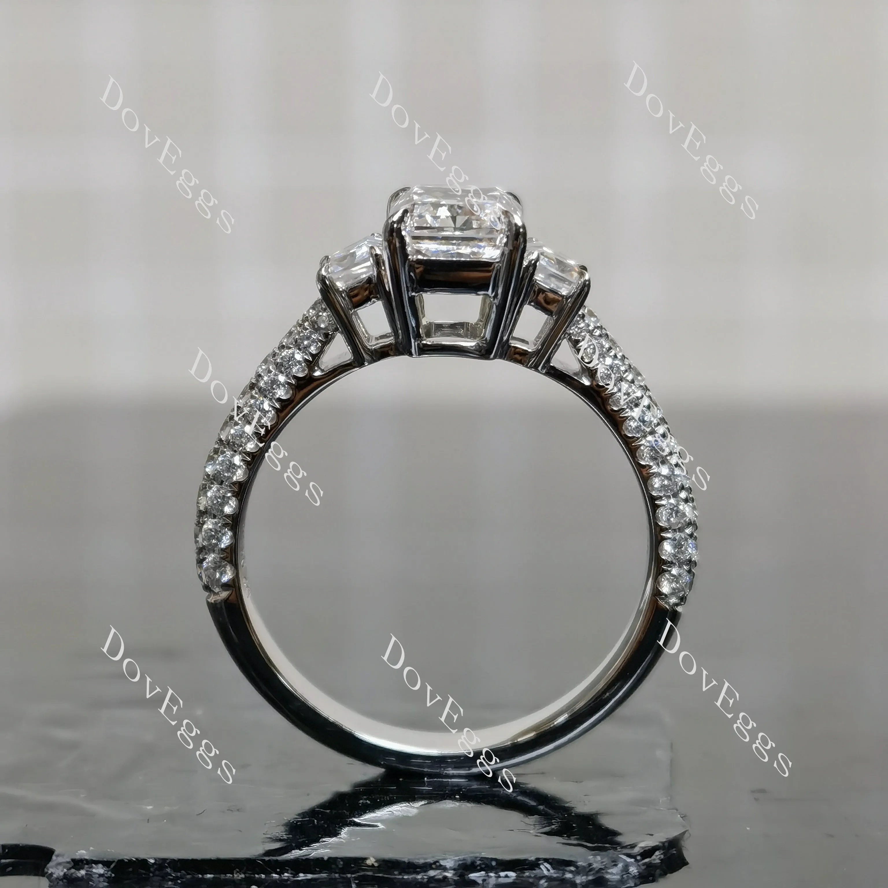 Doveggs Radiant Pave Side Stones Half Eternity Lab Grown Diamond Engagement Ring