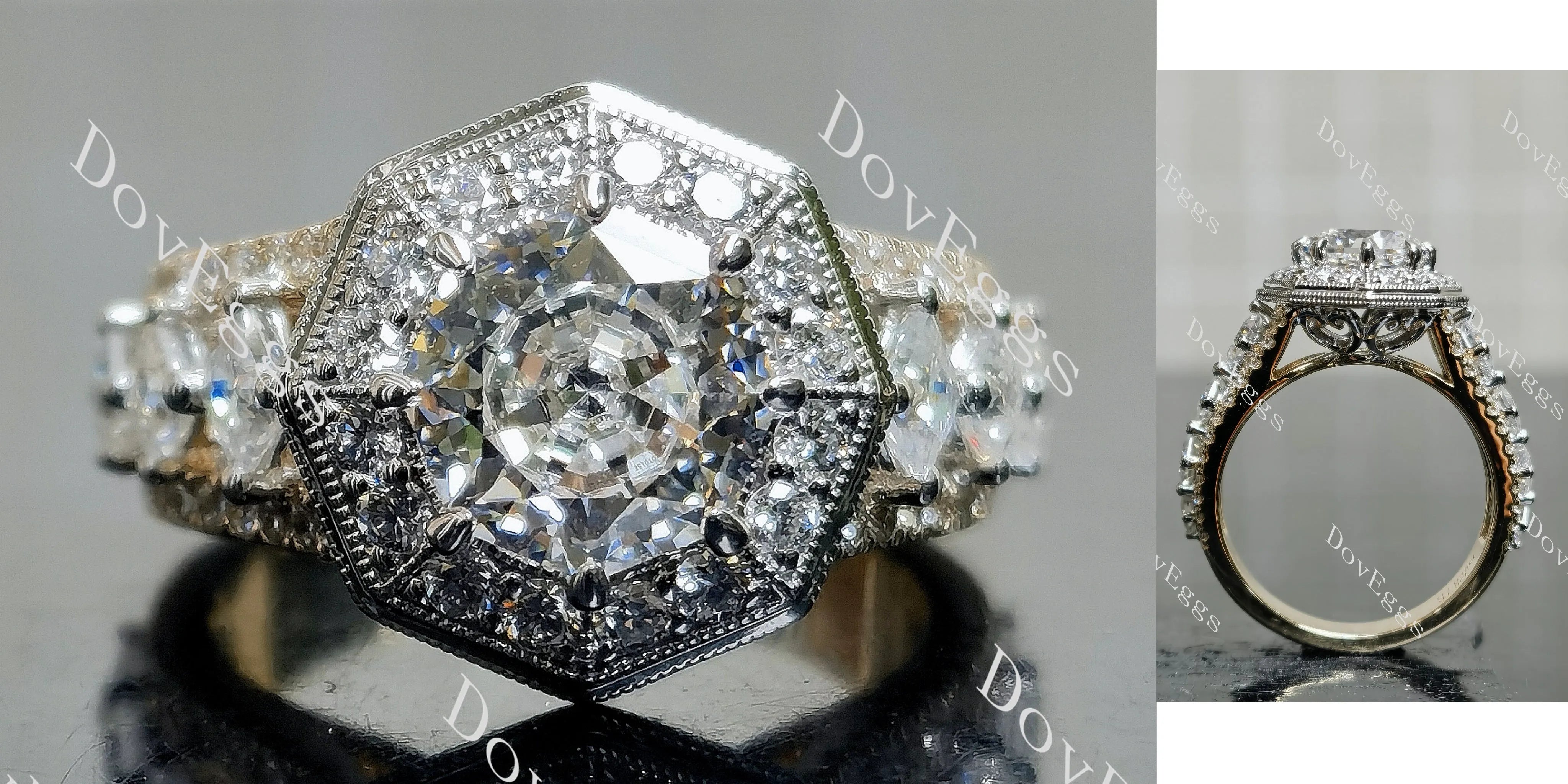 Doveggs Modified Octagon Halo 3/4 Eternity Lab Grown Diamond Engagement Ring