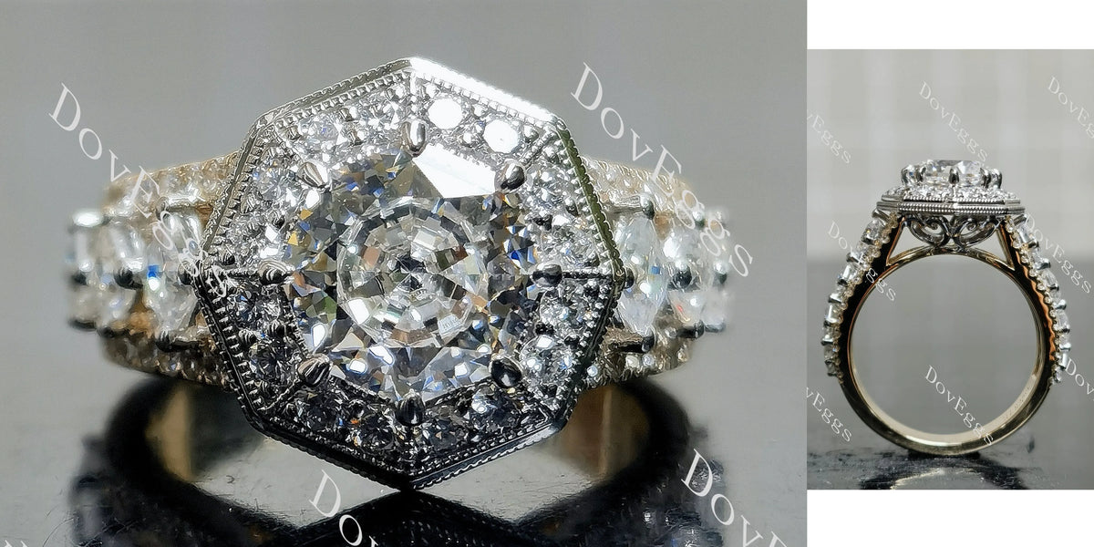 Doveggs Modified Octagon Halo 3/4 Eternity Lab Grown Diamond Engagement Ring