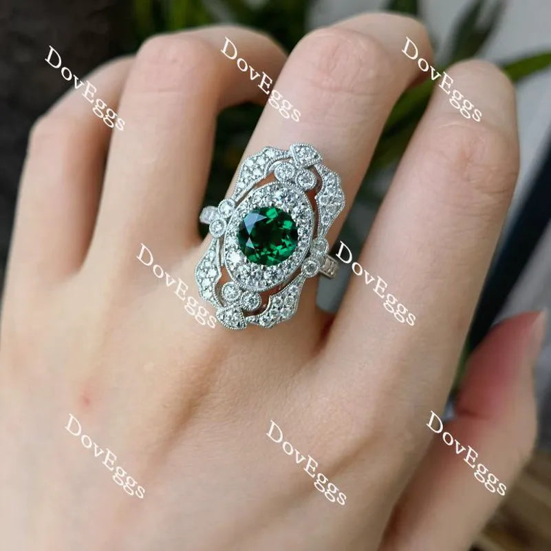 Doveggs round all color available halo pave zambia emerald colored gem engagement ring