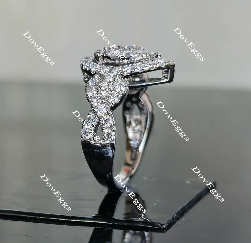 Pear split shank double halo moissanite engagement ring|DovEggs