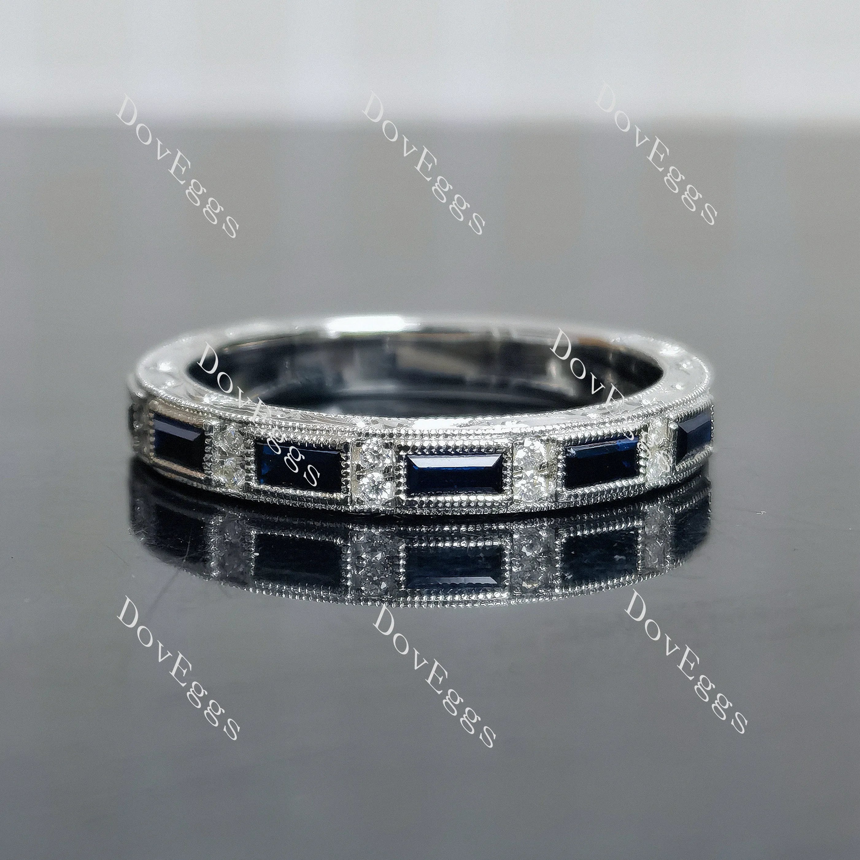 Doveggs baguette channel pave moissantie and birthstone wedding band-3.3mm band width
