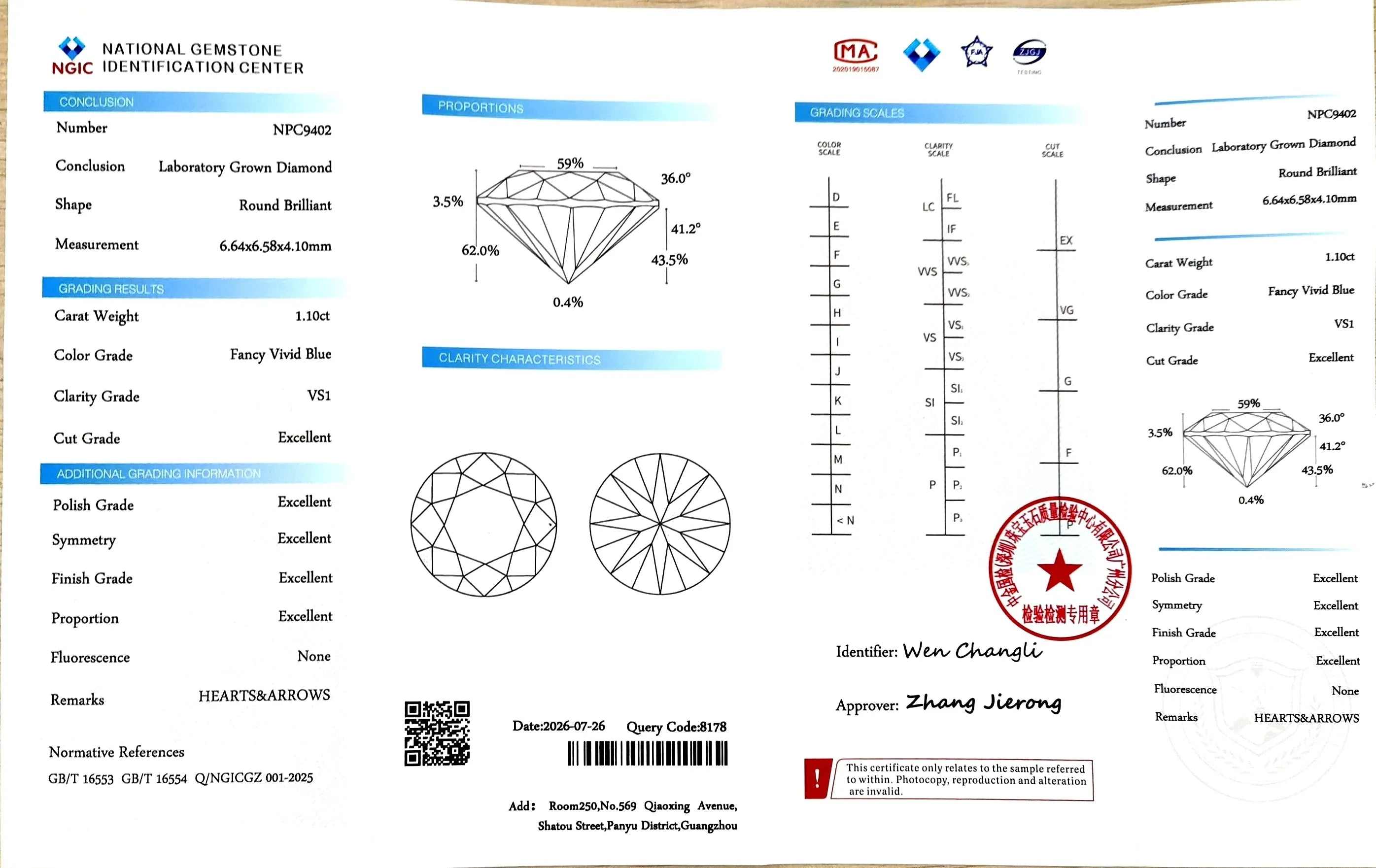 DovEggs 1.100ct Round Blue VS2-LAB GROWN DIAMOND-LGS410518