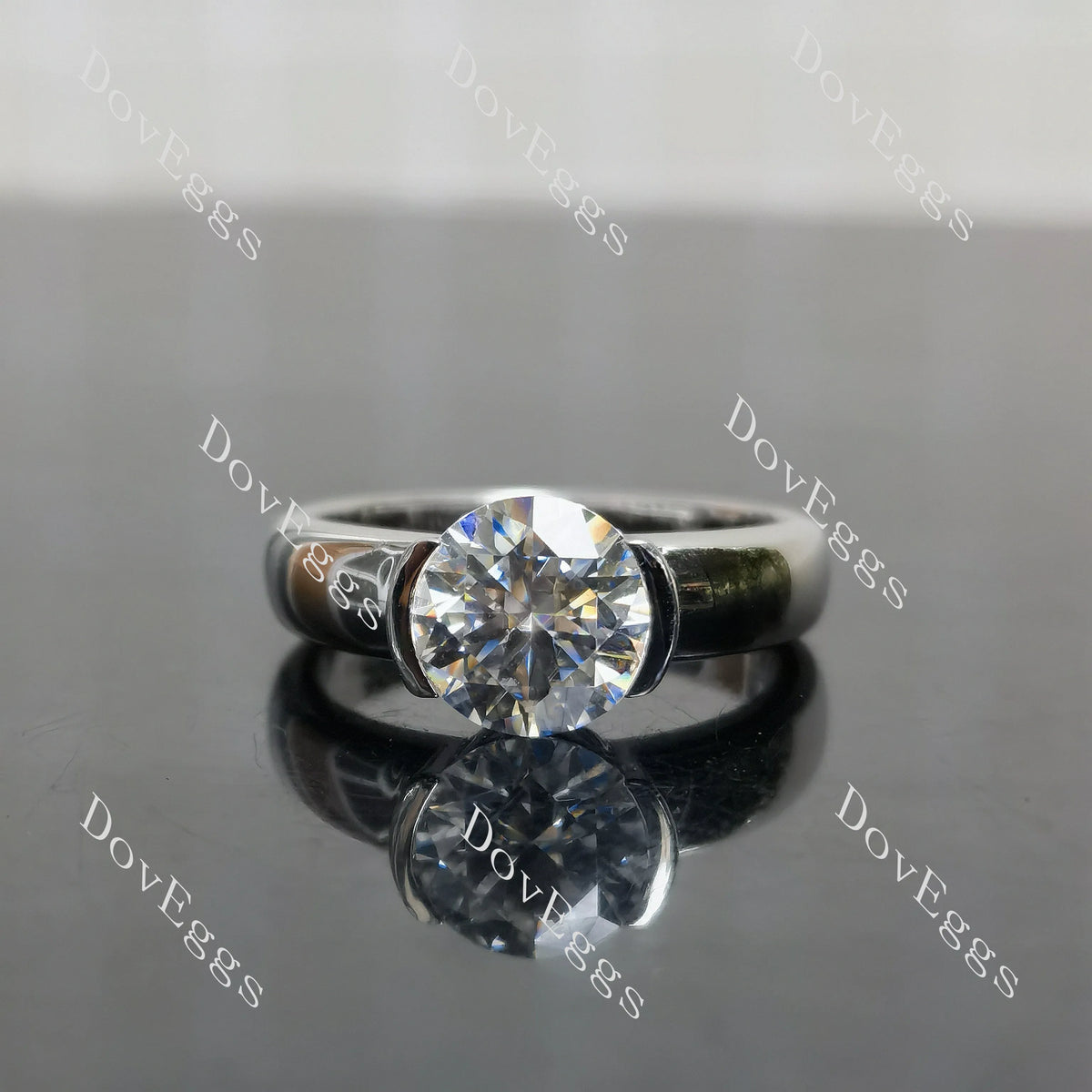(size 6)Doveggs sterling silver 2ct Round moissanite engagement ring