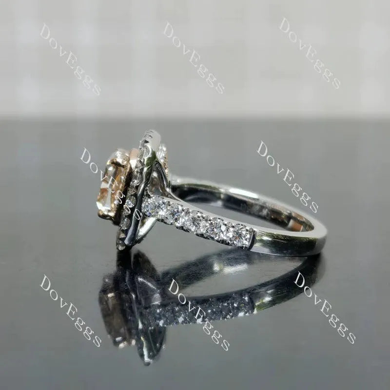 Pink Rose bezel halo half eternity engagement ring semi-mount only(Exclusively to DovEggs Stones)