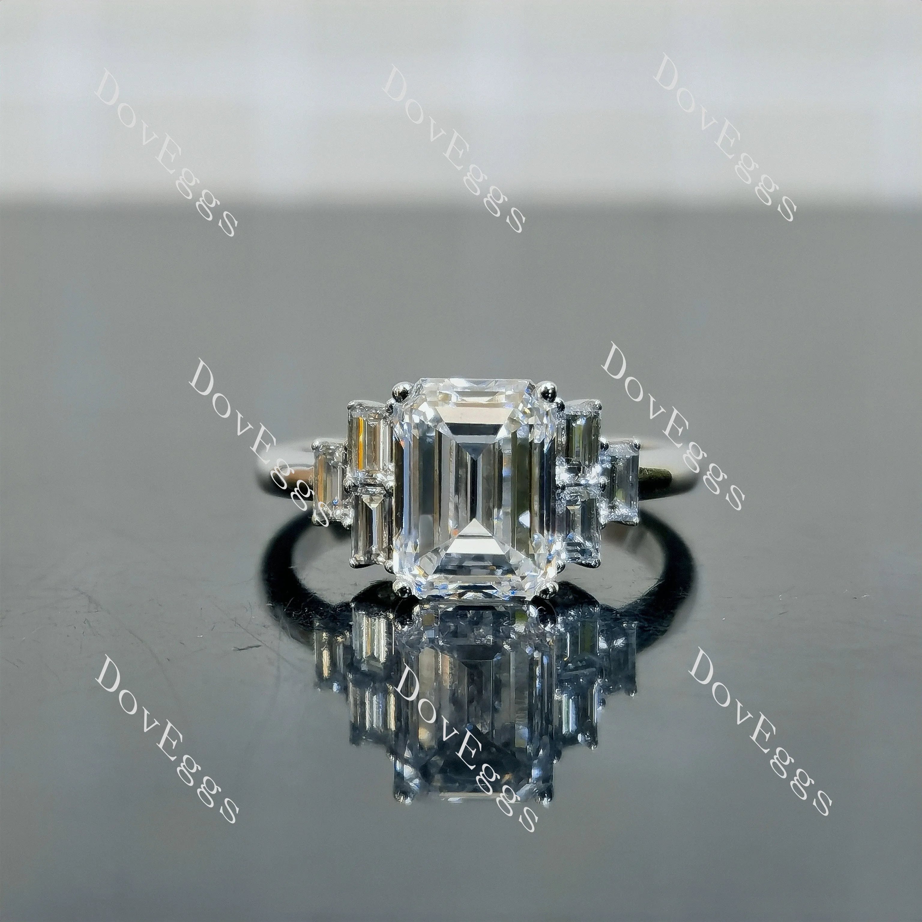 Doveggs Emerald Pave Side Stones Lab Grown Diamond Engagement Ring