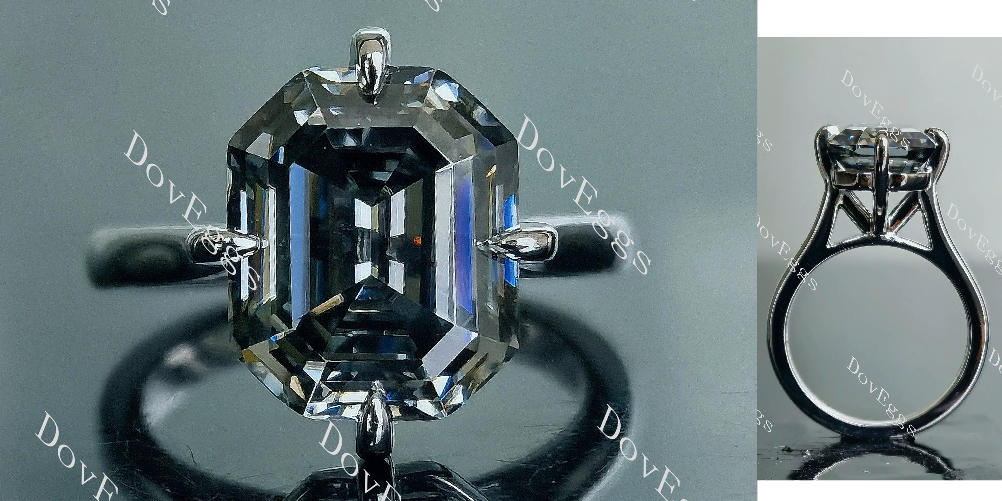 Doveggs krupp cut solitaire stardust grey moissanite engagement ring