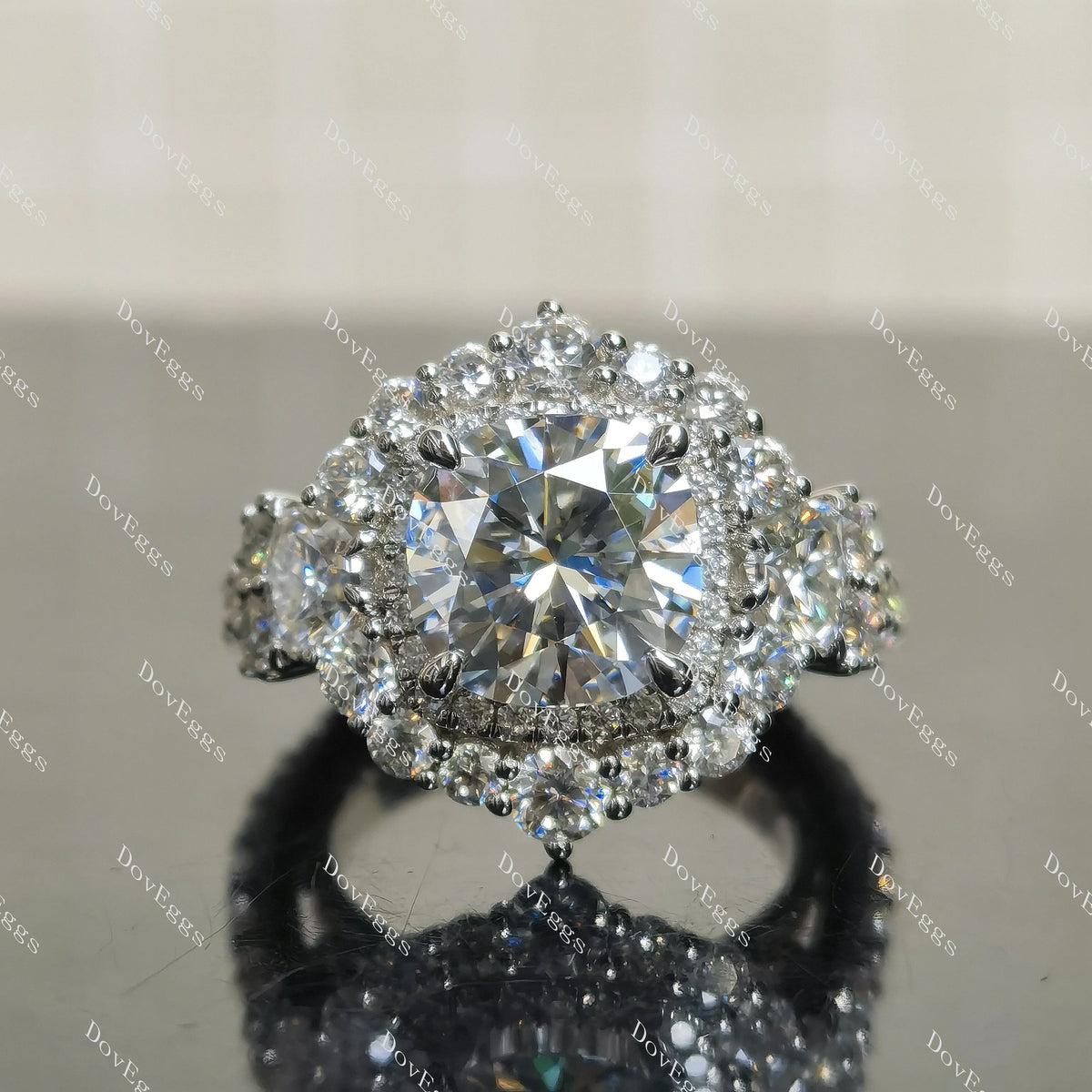 (size 7.25)Doveggs 5ct GHI color cushion moissanite engagement SS ring