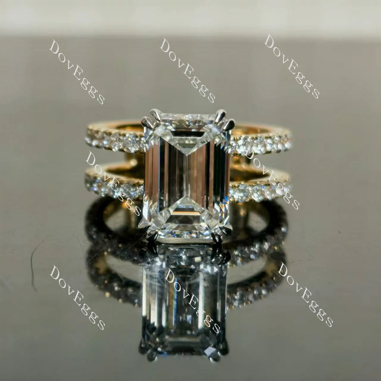 (size 6) Doveggs 14k white gold & yellow gold 4.53ct Emerald F color VS1 Clarity Excellent cut lab grown diamond ring(certified)