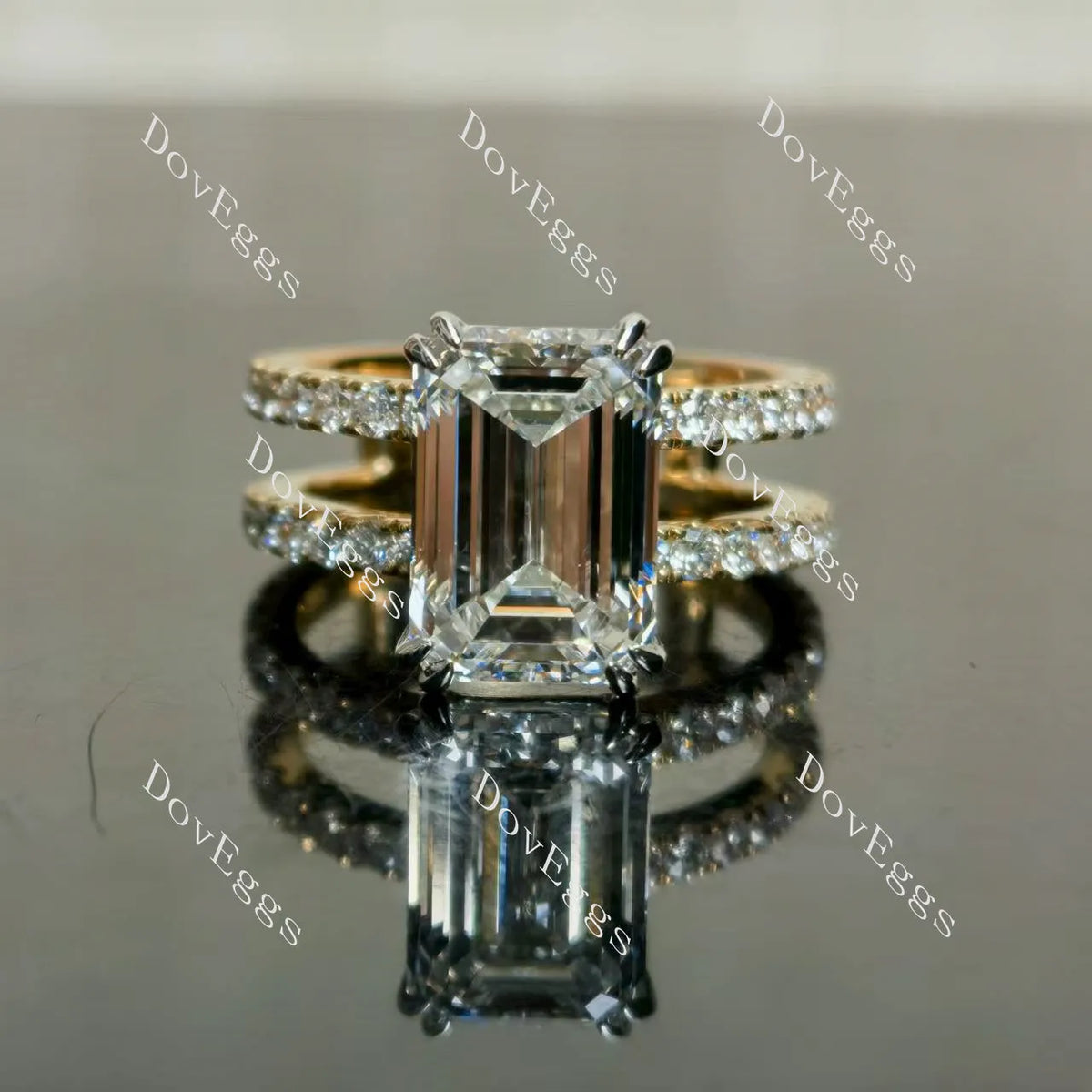 (size 6) Doveggs 14k white gold & yellow gold 4.53ct Emerald F color VS1 Clarity Excellent cut lab grown diamond ring(certified)