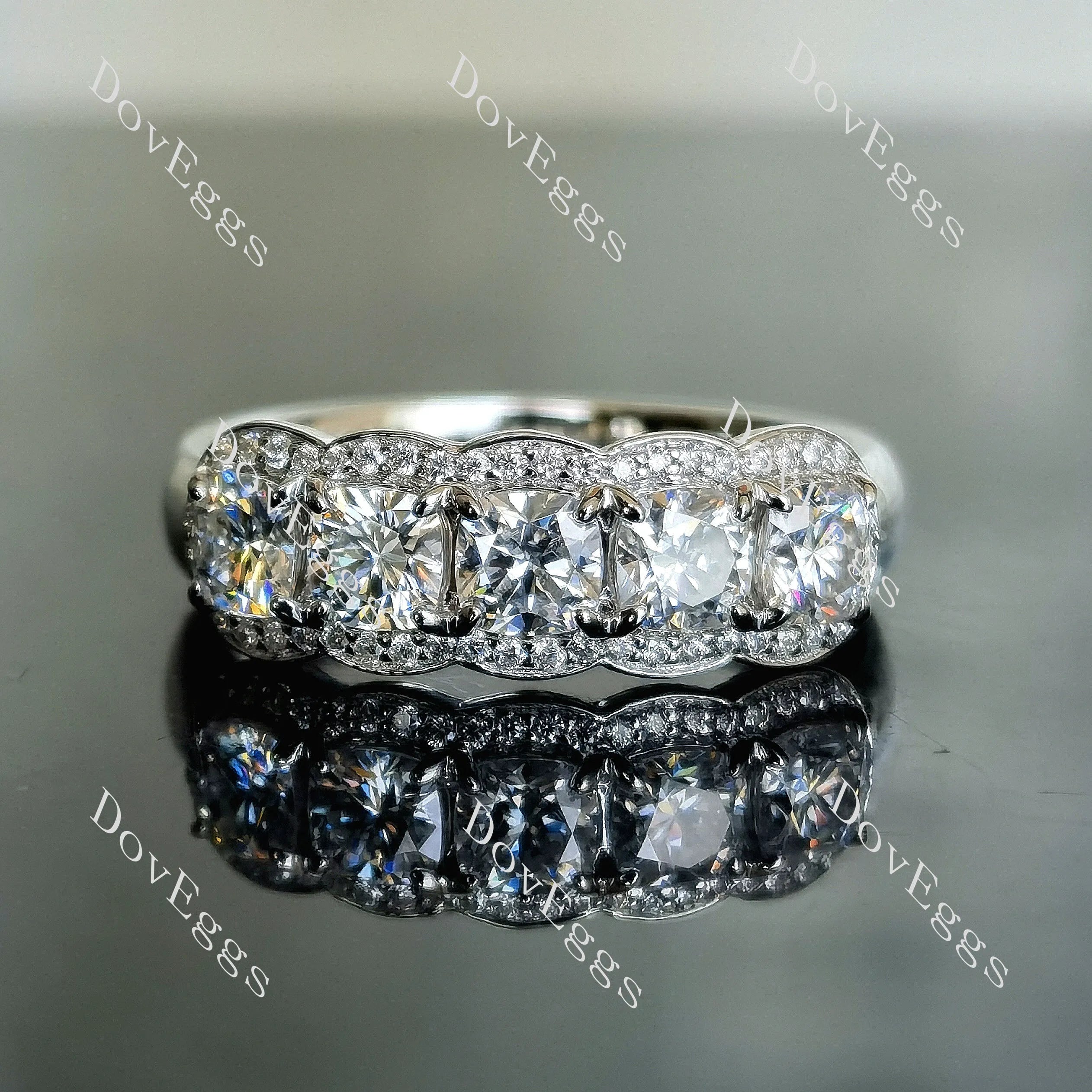 Doveggs five stones cushion/princess moissanite/Lab grown diamond wedding band-4.0mm band width
