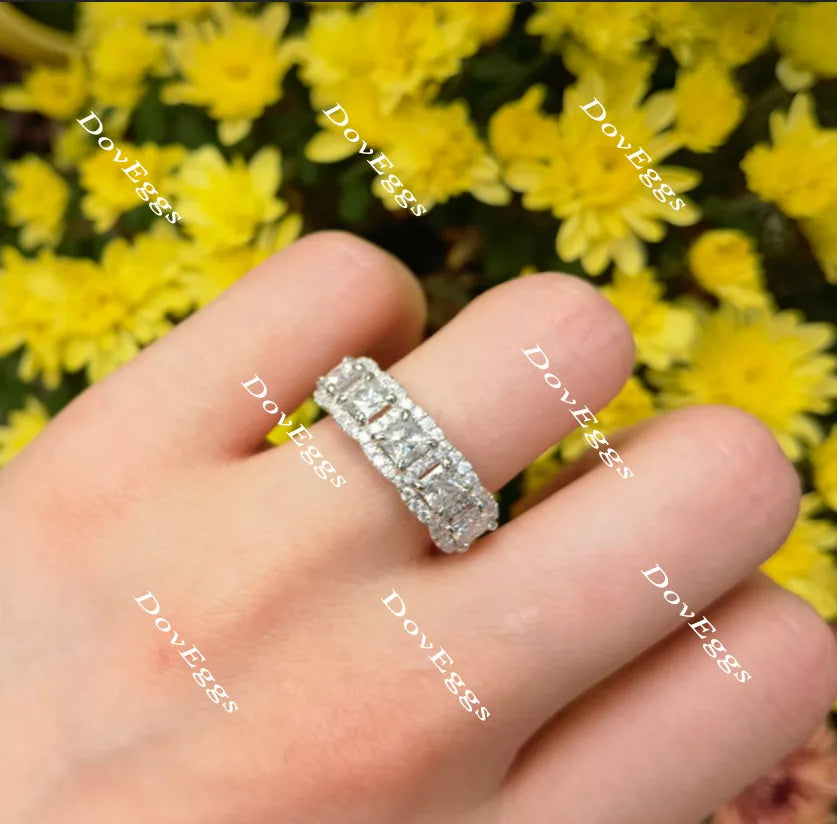 Doveggs princess five stone halo moissanite/lab grown diamond wedding bands-3mm band width