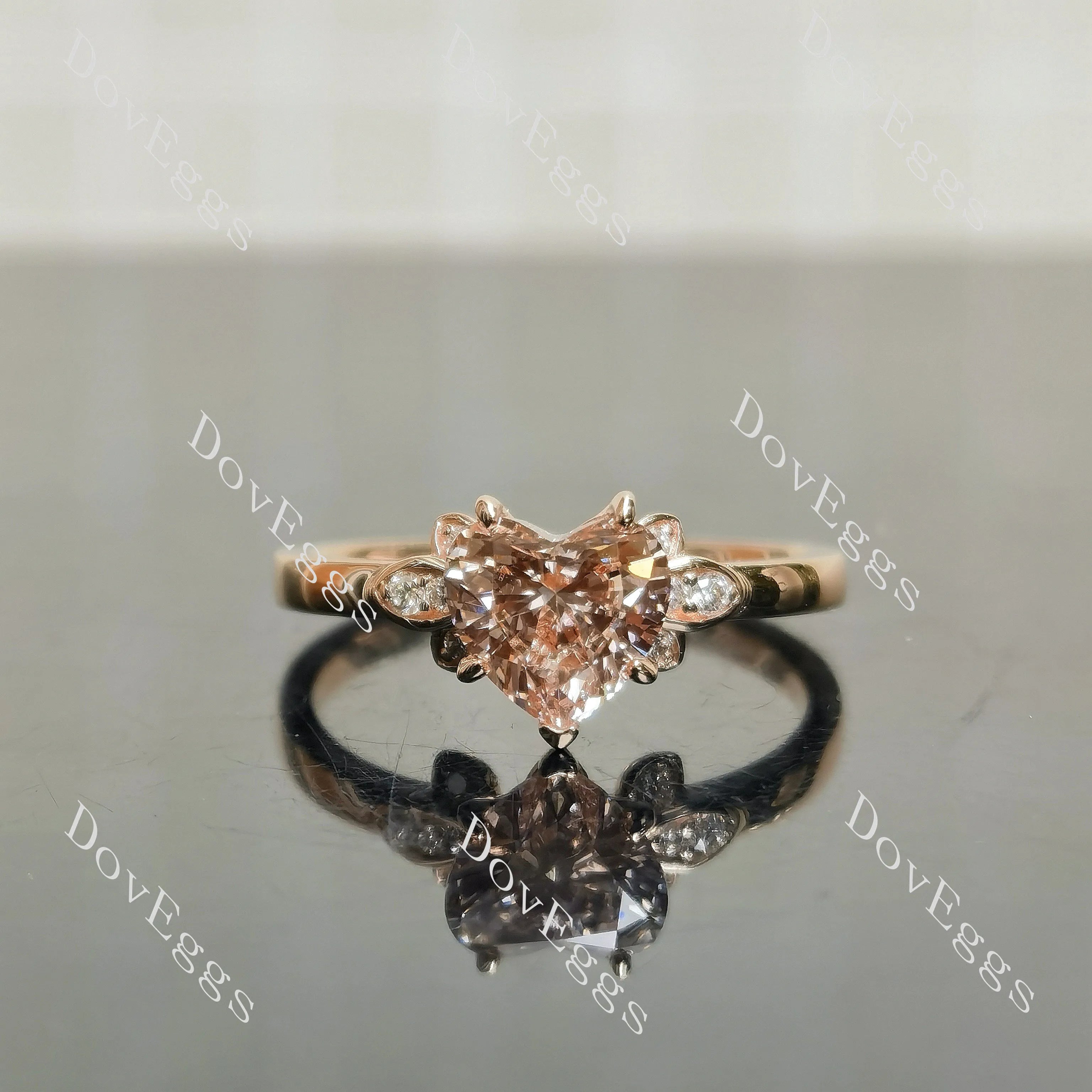 Doveggs Heart Side Stones Fancy Pink Lab Grown Diamond Engagement Ring