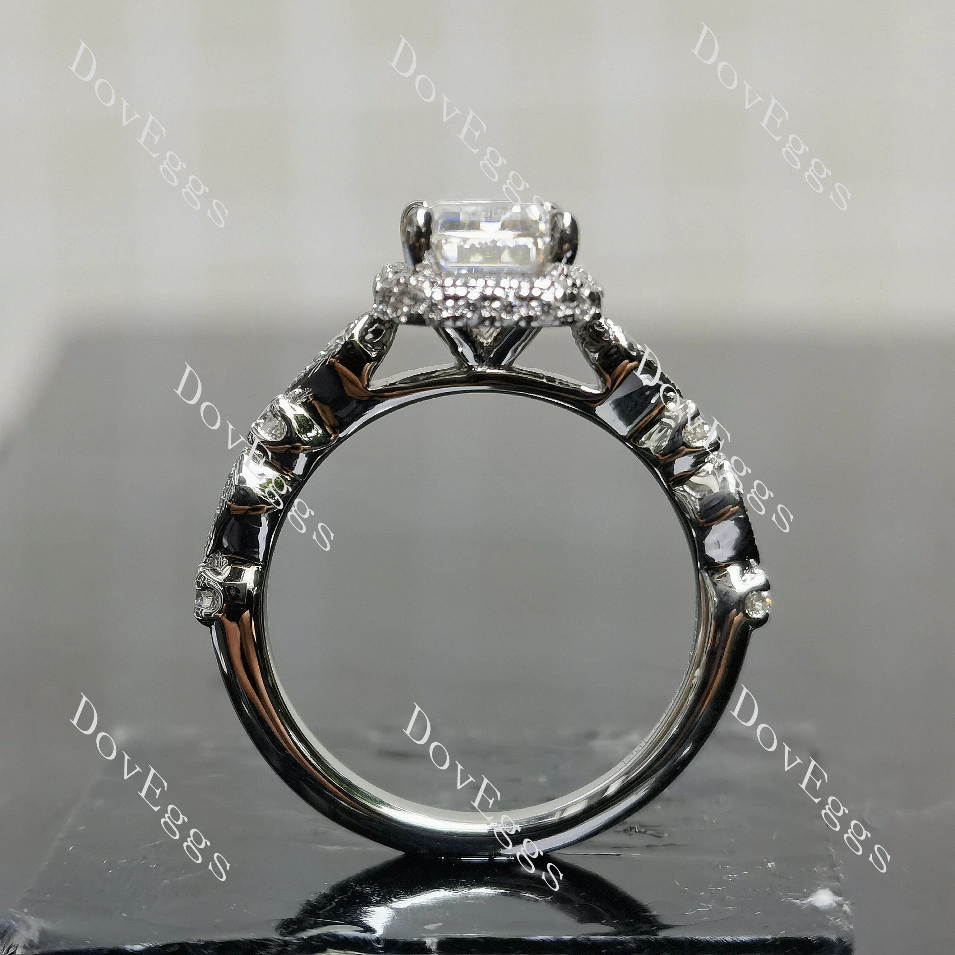 (size 5.5-6.5)Doveggs sterling silver 2ct Emerald moissanite engagement ring