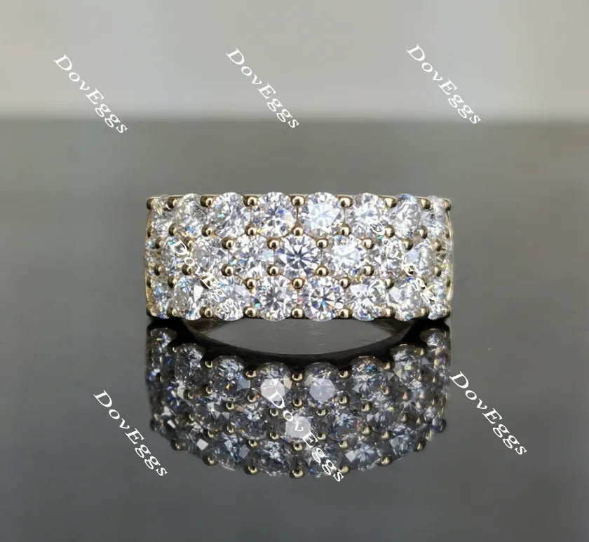Doveggs round three rows moissanite/lab grown diamond wedding band-2.6mm band width