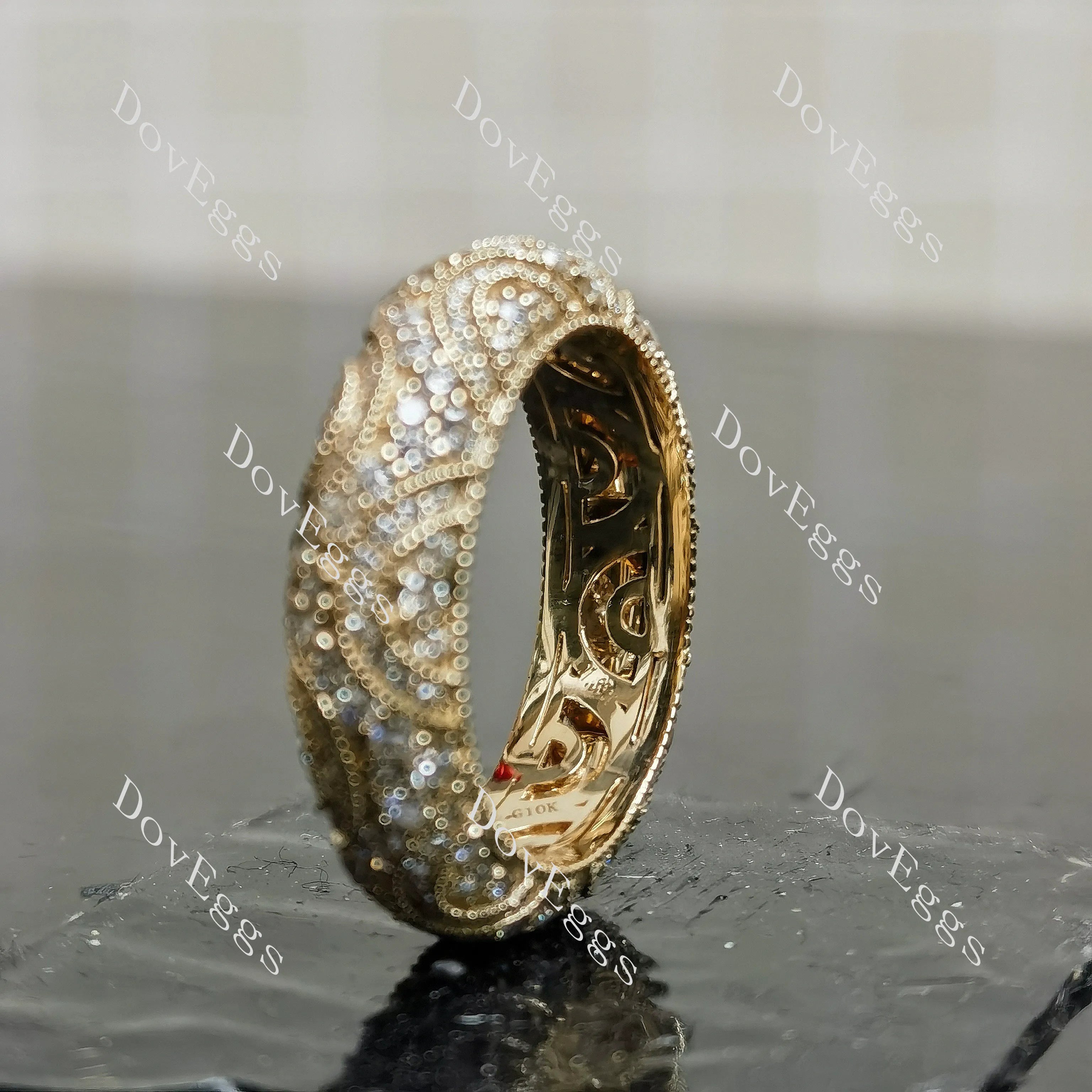 Doveggs vintage milgrain full eternity round moissanite/lab grown diamond wedding band-5.2mm band width