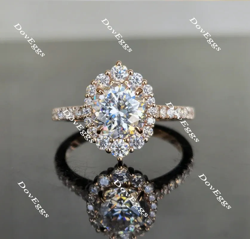 The Amanda round half eternity pave halo moissanite engagement ring