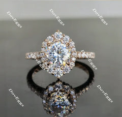 The Amanda round half eternity pave halo moissanite engagement ring