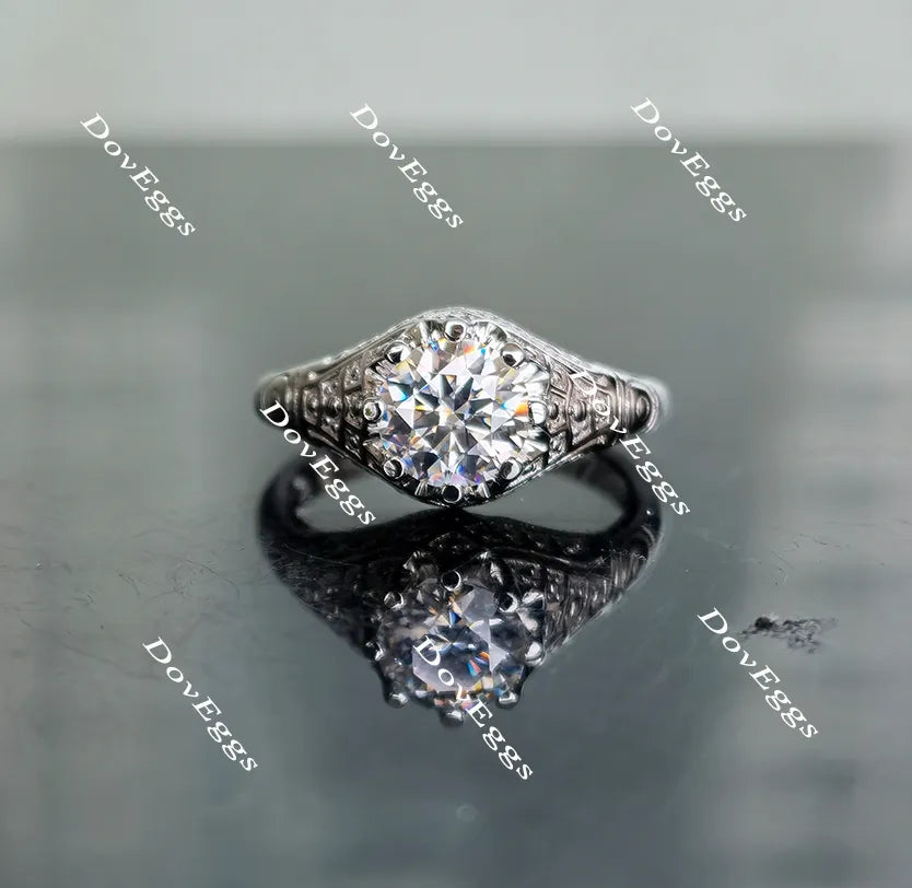 Doveggs round vintage moissanite engagement ring for women