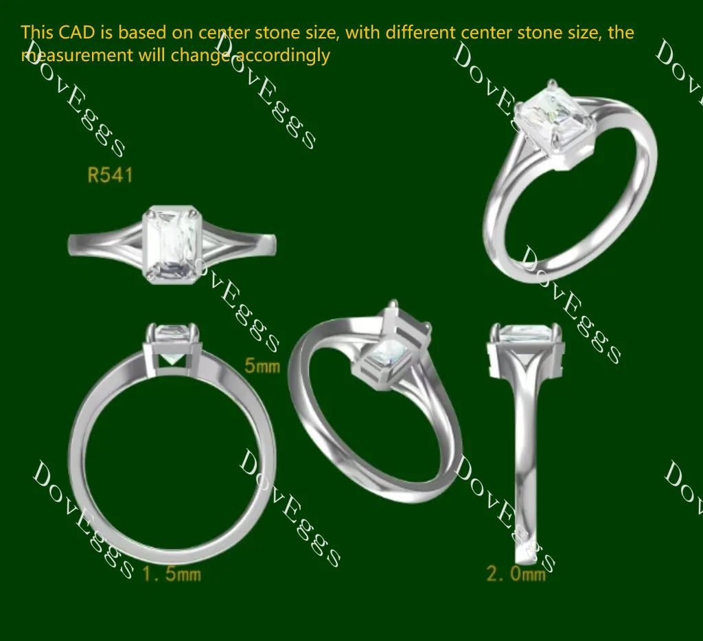 Emerald solitaire split shanks moissanite engagement ring| DovEggs