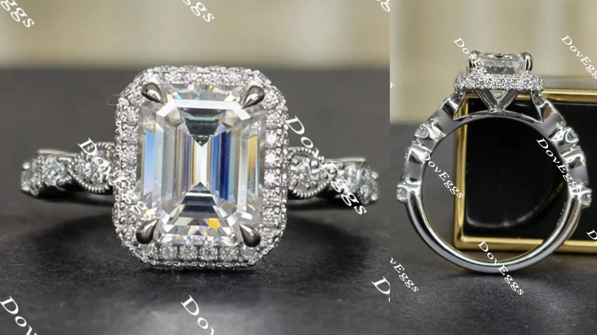 Doveggs art deco emerald moissanite engagement ring