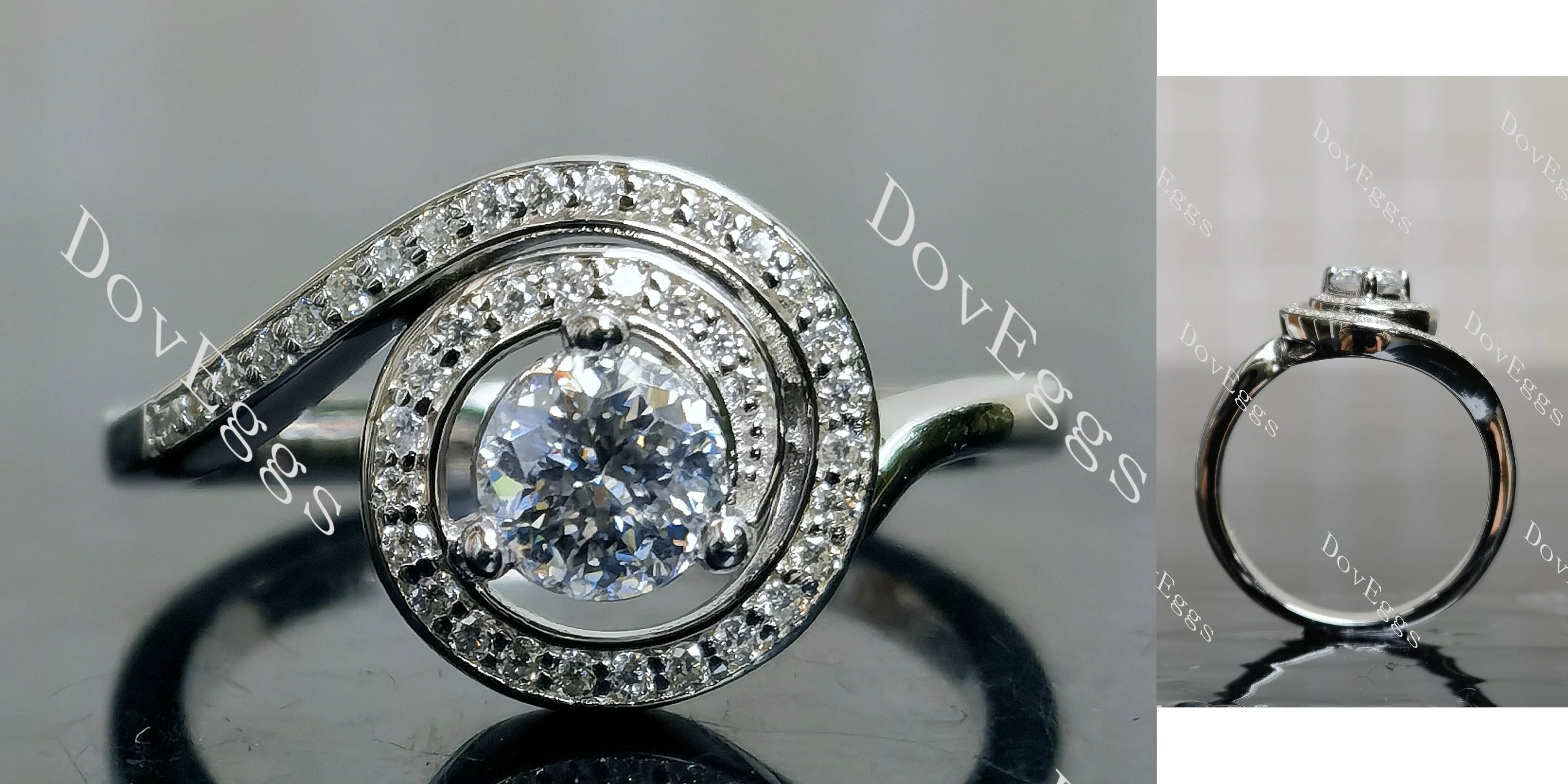 Doveggs round pave vintage wave moissanite engagement ring