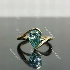 (size 6 ) Doveggs 14k yellow gold 1.537ct pear Fancy Vivid Blue VVS1 Clarity Excellent cut lab grown diamond ring(certified)