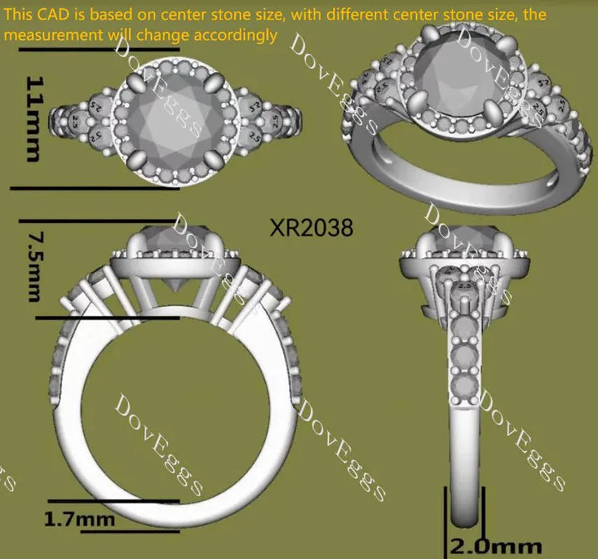 Doveggs halo side stones engagement ring semi-mount only(Exclusively to DovEggs Stones)