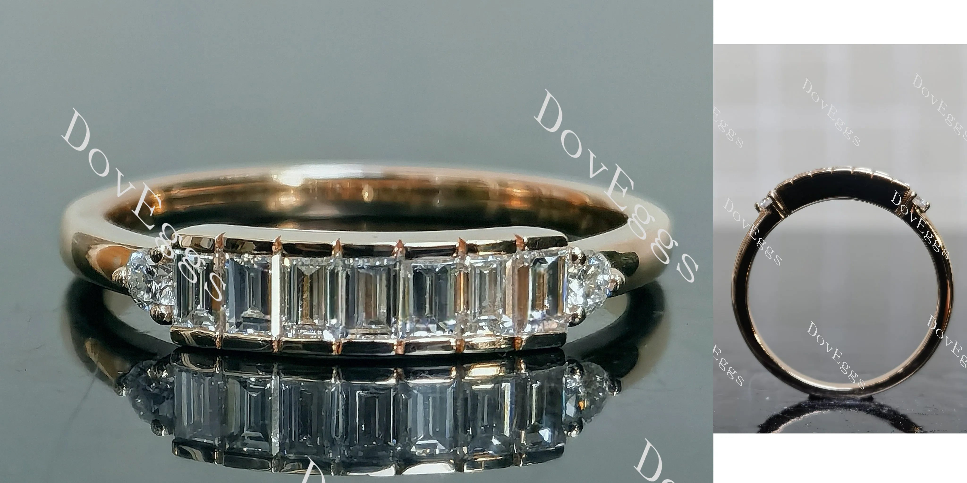 Doveggs baguette round moissanite/ lab grown diamond accents wedding band-1.9mm band width