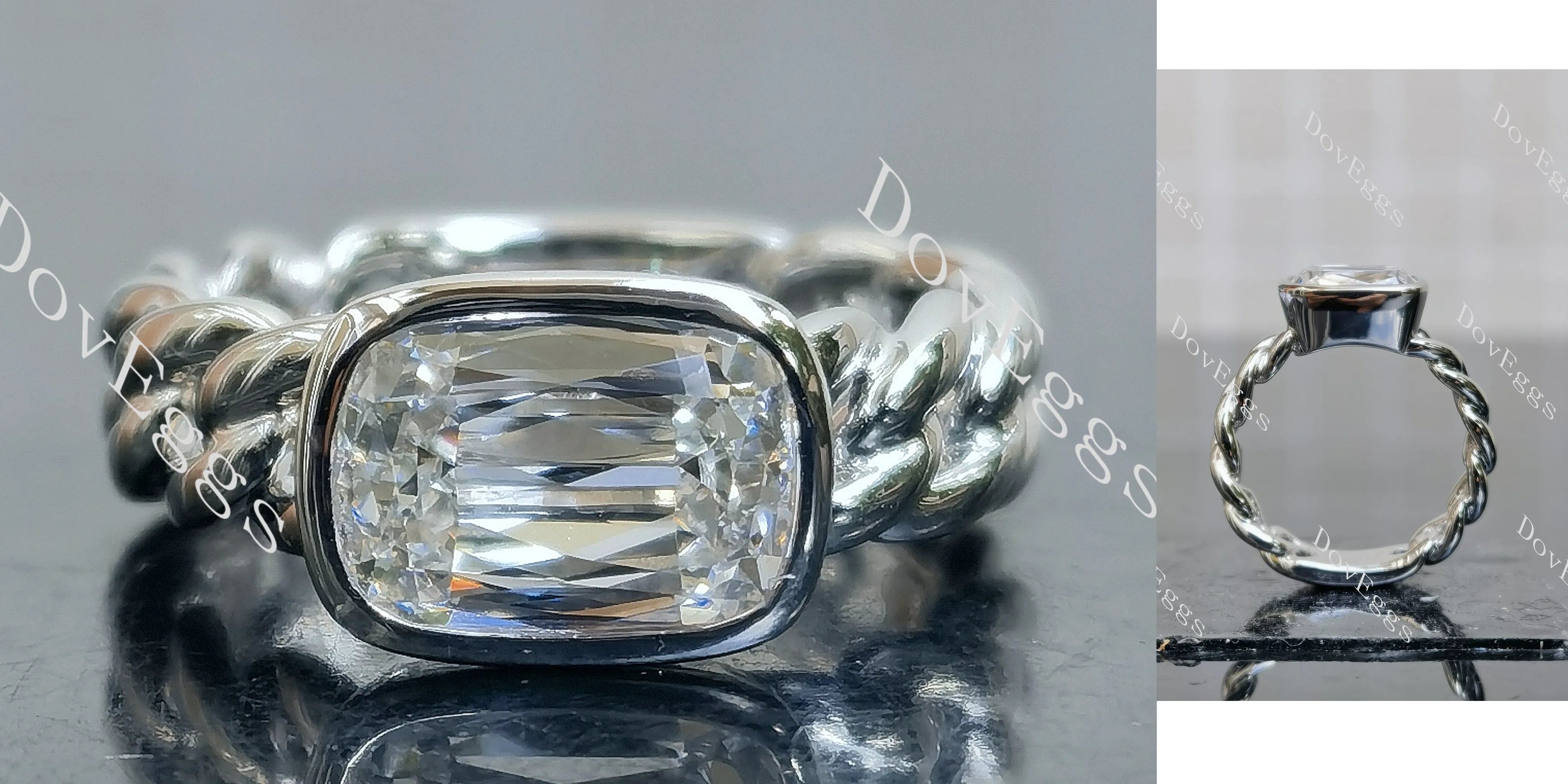 Doveggs Modified Elongated Cushion Bezel Solitaire Lab Grown Diamond Engagement Ring