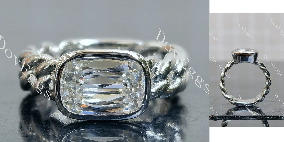 Doveggs Modified Elongated Cushion Bezel Solitaire Lab Grown Diamond Engagement Ring
