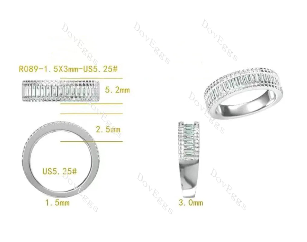 Doveggs half eternity channel set pave moissanite/lab grown diamond wedding band-3.0mm band width