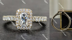 Doveggs cathedral cushion halo moissanite engagement ring