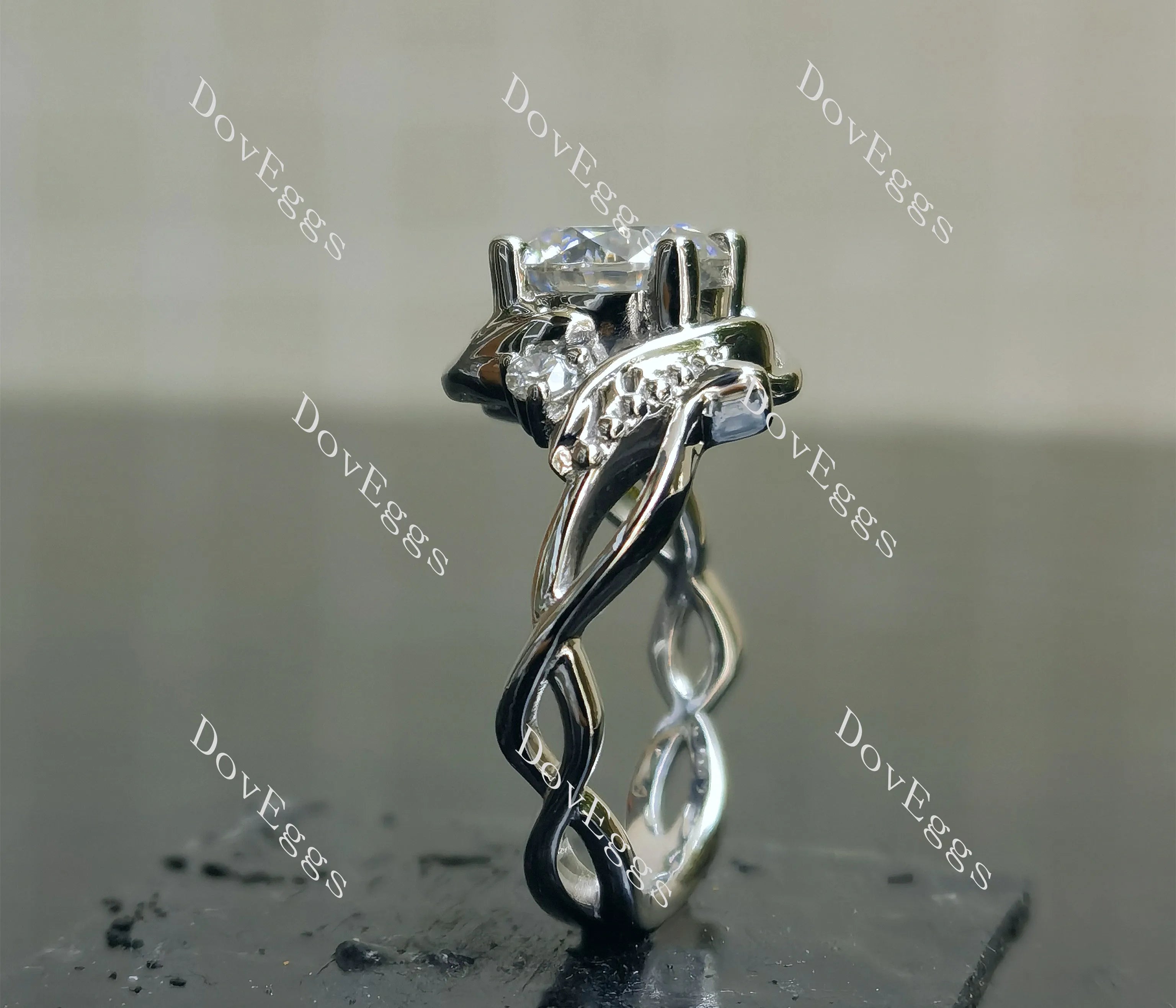 Doveggs pave floral round moissanite engagement ring