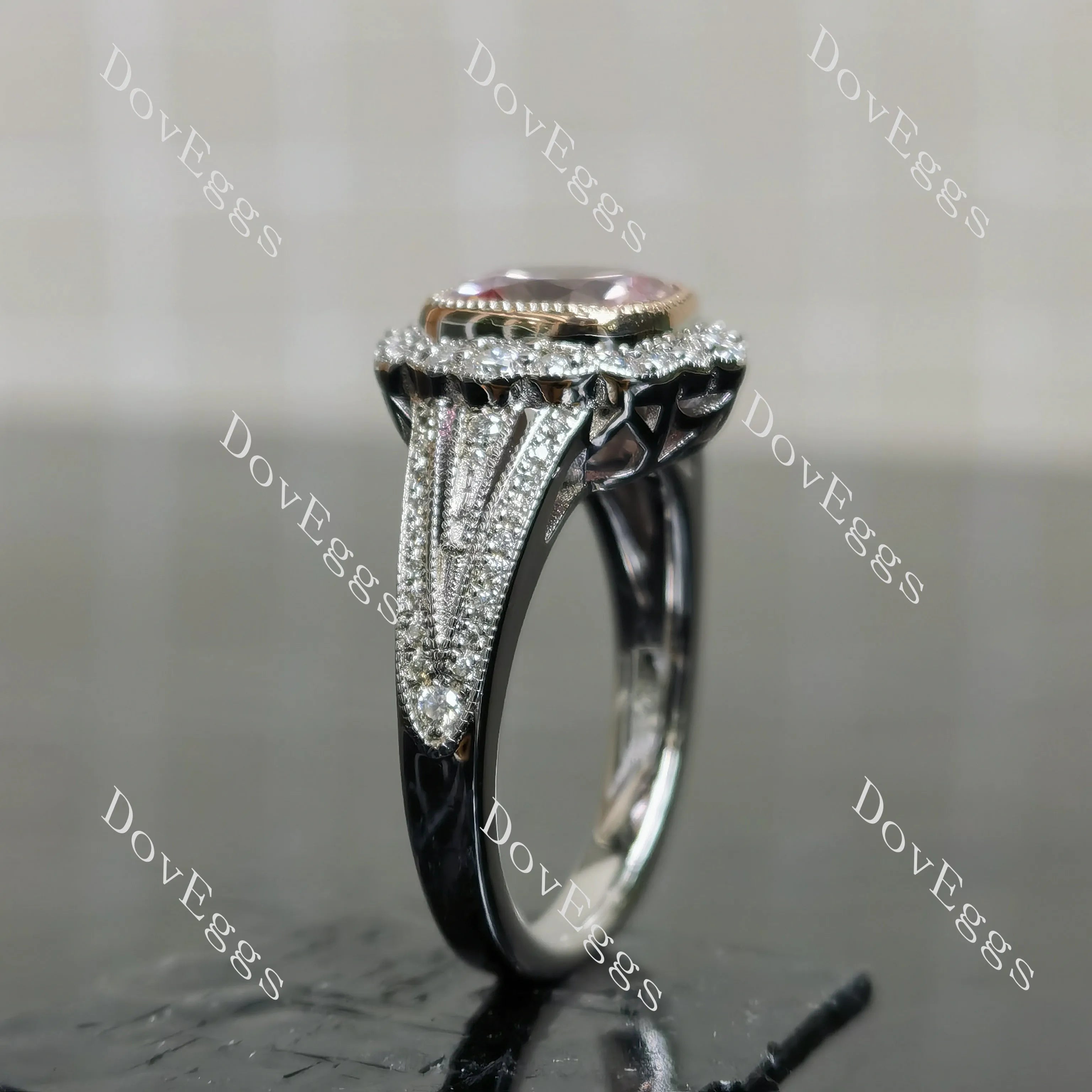 (size 7.75) Doveggs sterling silver 3ct Cushion pink sapphire engagement ring