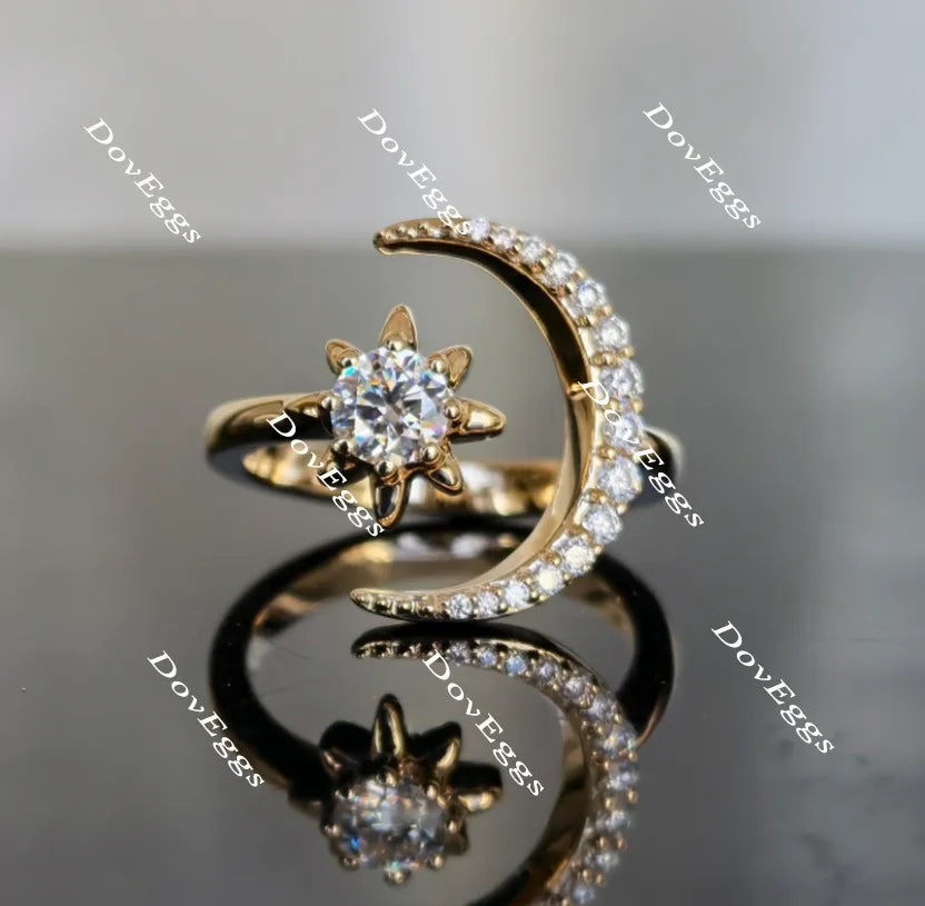 Doveggs 10k yellow gold Crescent Moon and Start moissanite wedding band (size 7.125)