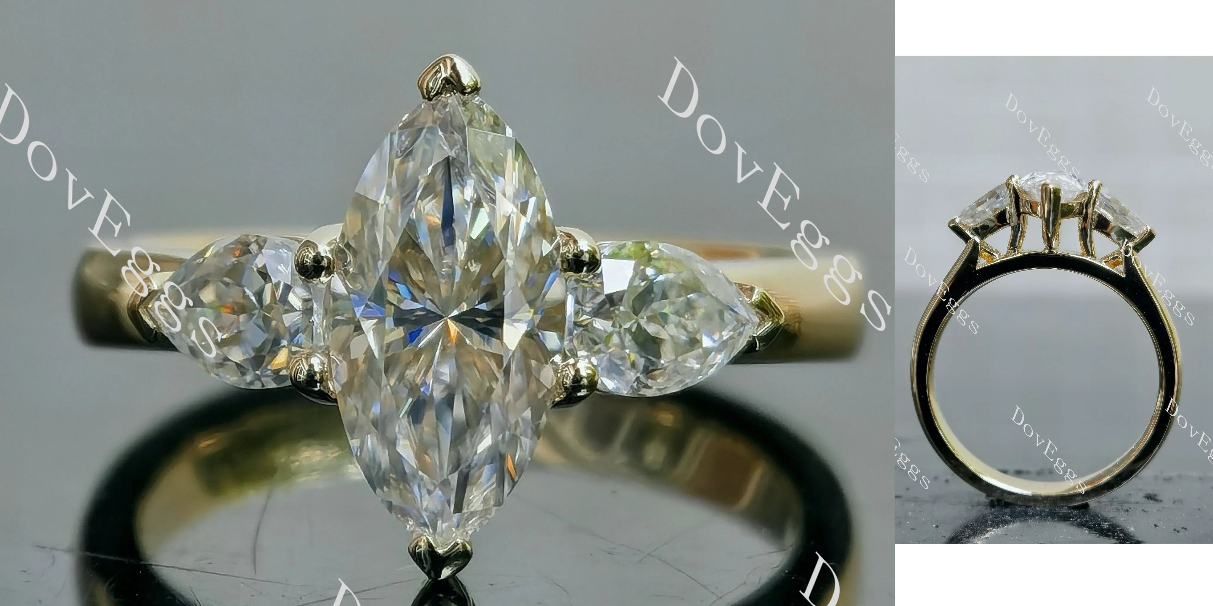 Doveggs Marquise Modified H&A cut pave three stones moissanite engagement ring