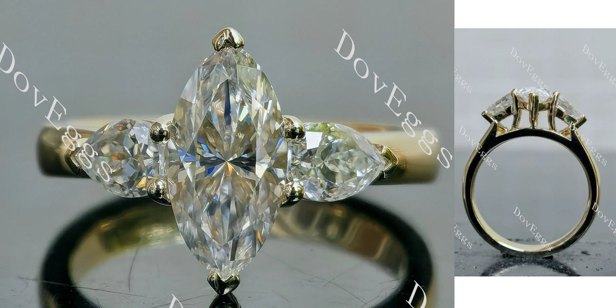 Doveggs Marquise Modified H&A cut pave three stones moissanite engagement ring