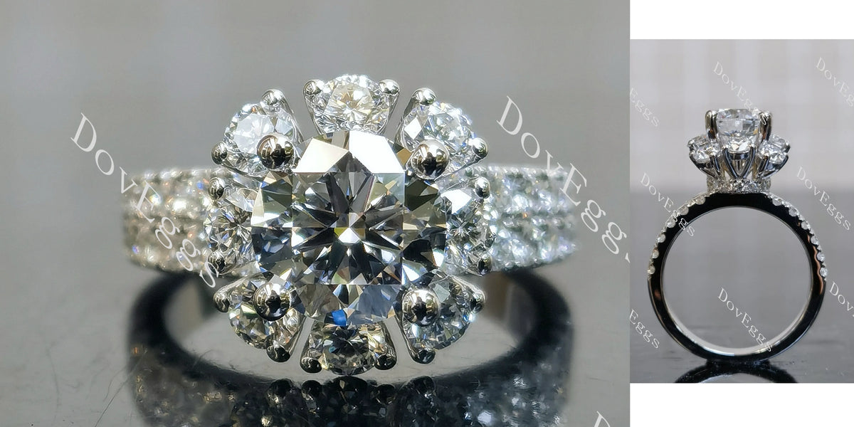 Doveggs Round Floral Halo Half Eternity Lab Grown Diamond Engagement Ring