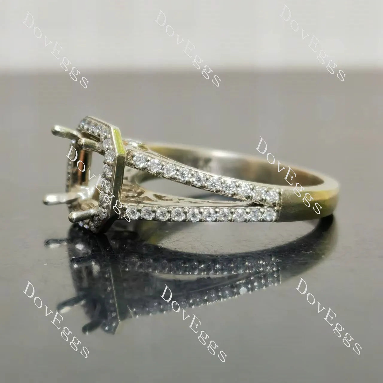 DovEggs split shank halo pave engagement ring only semi-mount only(Exclusively to DovEggs Stones)