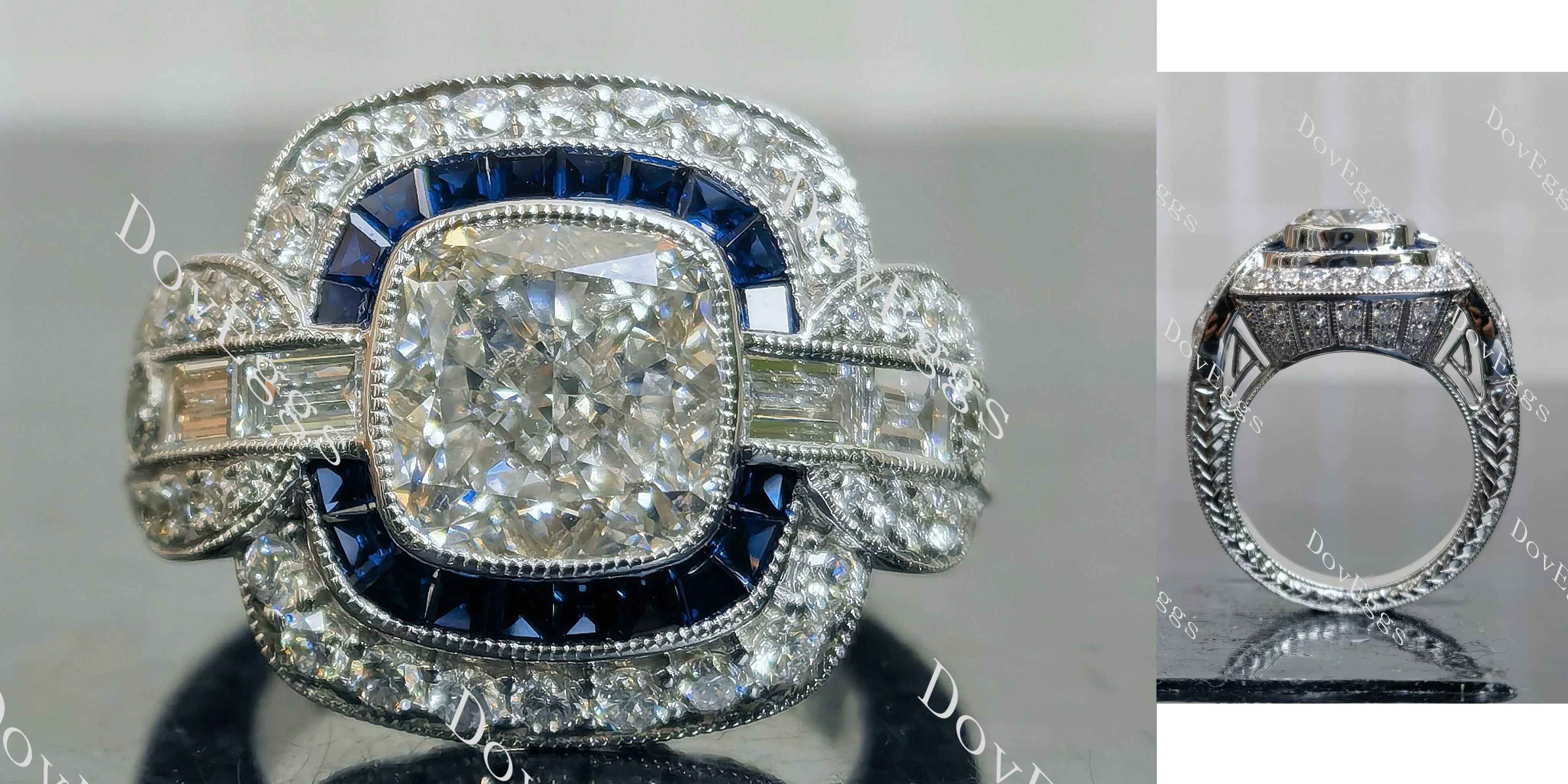 Doveggs Cushion Bezel Halo Vintage Lab Grown Diamond Engagement Ring