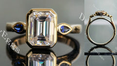 DovEggs bezel three stones moissanite engagement ring