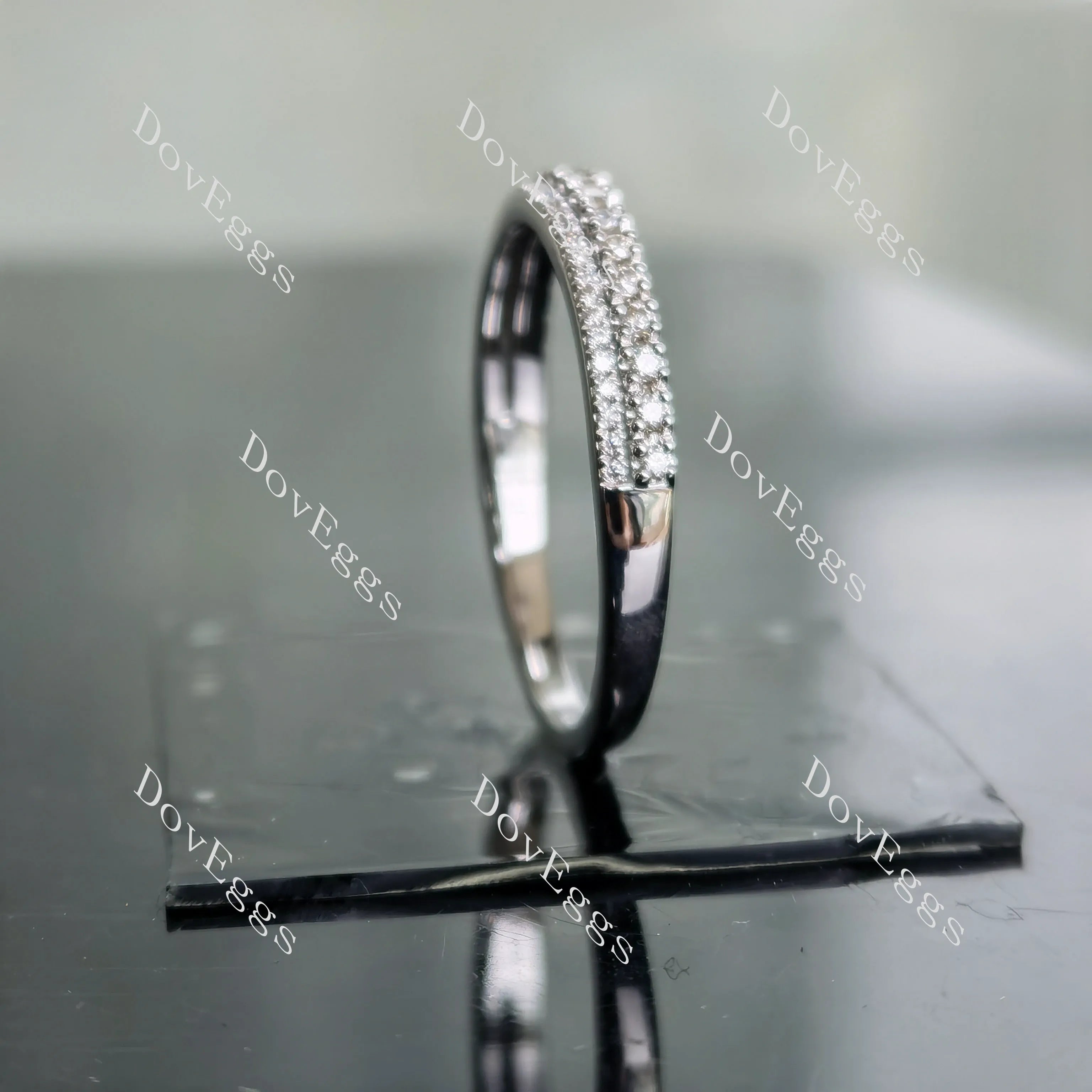 Doveggs round two pave moissanite/lab grown diamond wedding band-2.1mm band width