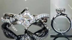 Doveggs princess curved pave moissanite engagement ring